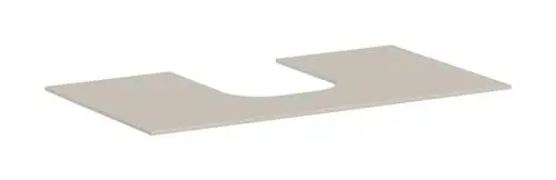 Konsole mit mittigem Ausschnitt für einen Waschtisch, in sandbeige Matt, von Hansgrohe. Flache Form ohne sichtbare Befestigungen.